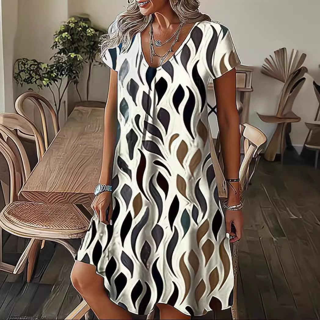 Dame flydende V-hals Midi kjole med abstrakt mønster Stilla