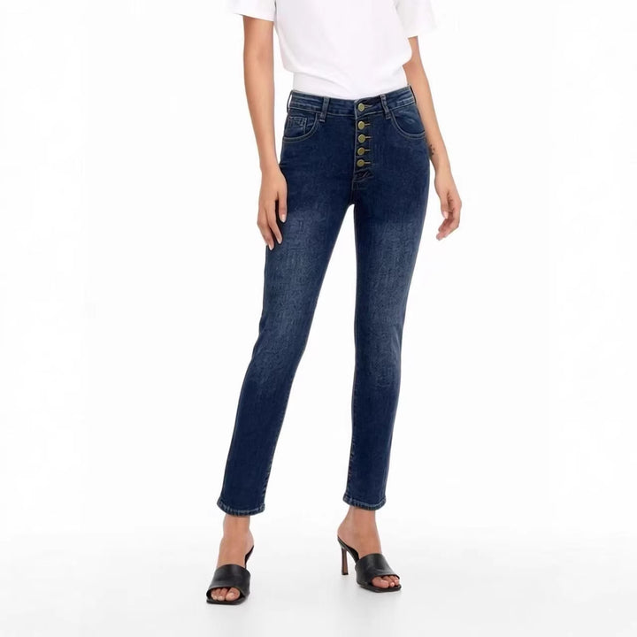 Dame Slim-Fit Jeans med elegant knaplukning og høj talje Skovae