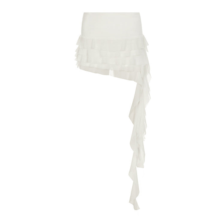 Dame asymmetrisk spidsnederdel med elegant rufflesdesign Skovae