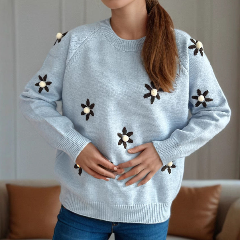 Kvinders sweater med blomsterapplikationer og afslappet pasform Stilla