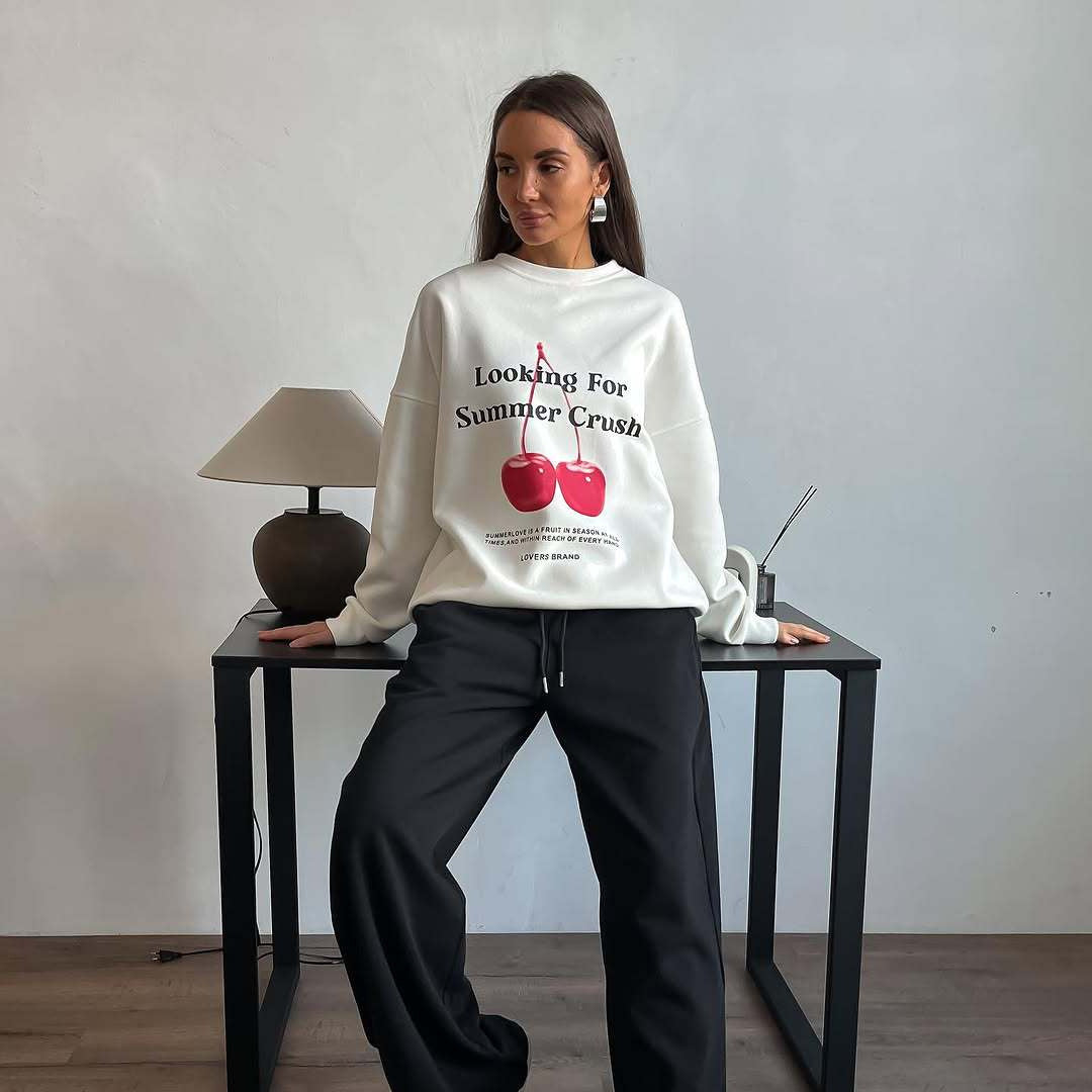 Stilla | Pullover Sweatshirt Plus Size Fit Grafikdruck Bomuldsblanding Rund halsudskæring