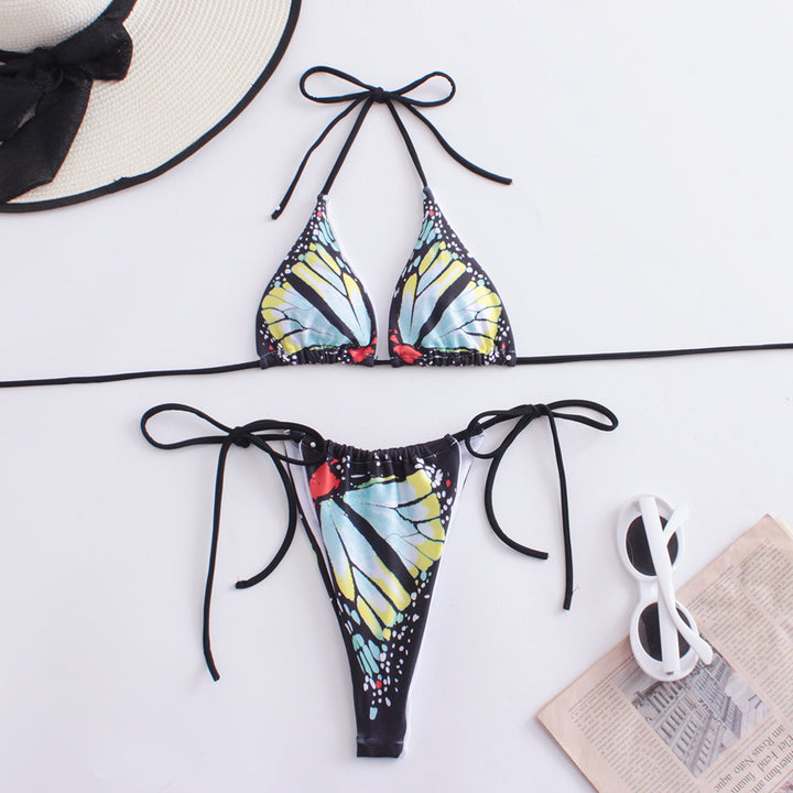 Dame Triangel-Bikini med unikt sommerfuglemønster og justerbare bånd Stilla