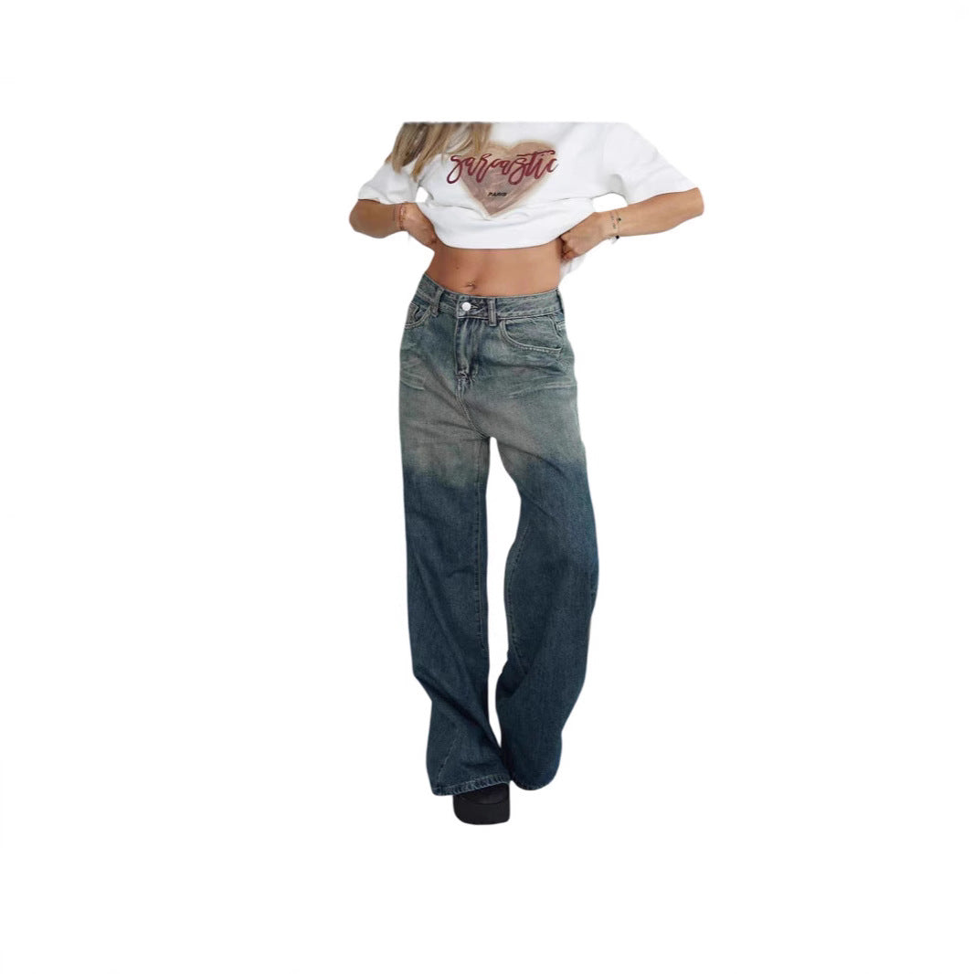 Dame bred jeans med elegant faded effekt Stilla