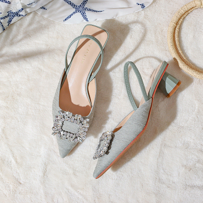 Kvinder Vintage Spids-Tå Slingback-Hæle med dekorativ Broche Stilla