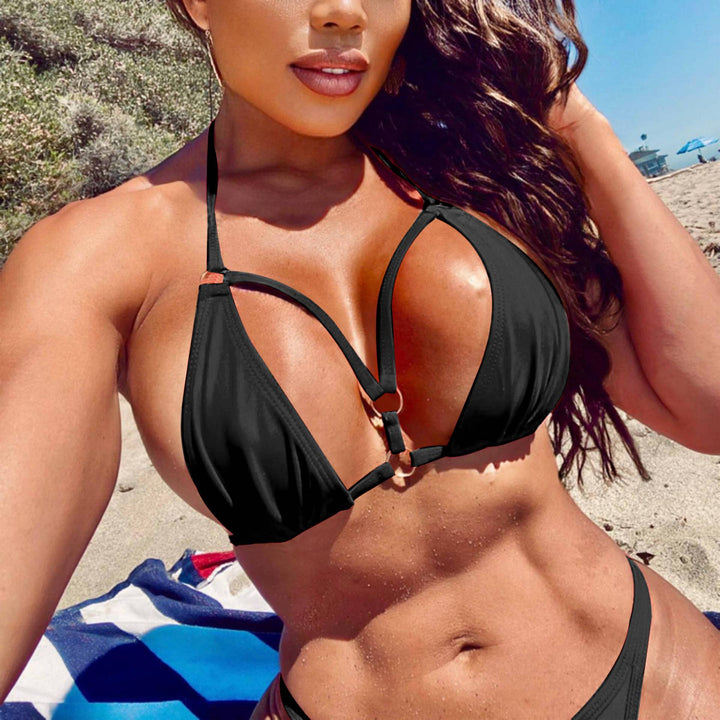 Dame triangel-bikini med justerbare stropper og dekorative detaljer Skovae