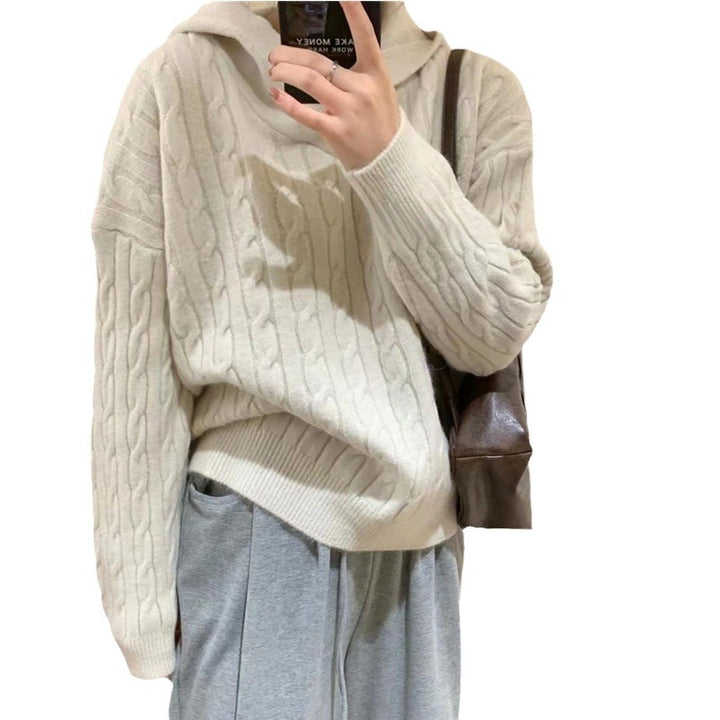 Kvinders Cozy Knit Sweater med Hætte og Kabelmønster Stilla