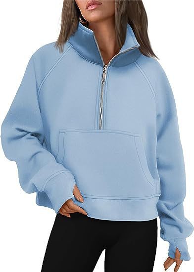 Dame Sporty Sweatpullover med halvdelskning og kængurulomme Stilla