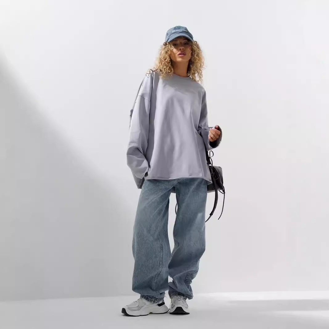 Dame oversized sweatshirt med lange ærmer og rund halsudskæring Skovae