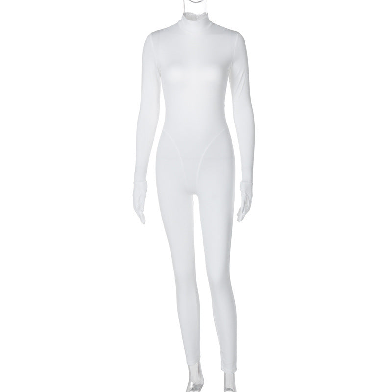 Dame tætsiddende jumpsuit med høj krave og lange ærmer Stilla