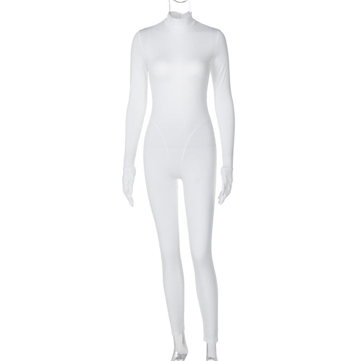 Dame tætsiddende jumpsuit med høj krave og lange ærmer Stilla