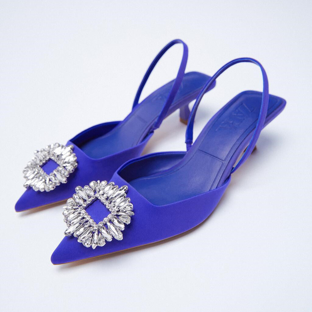 Dame elegante Sling-Back-pumps med glitrende applikation Stilla