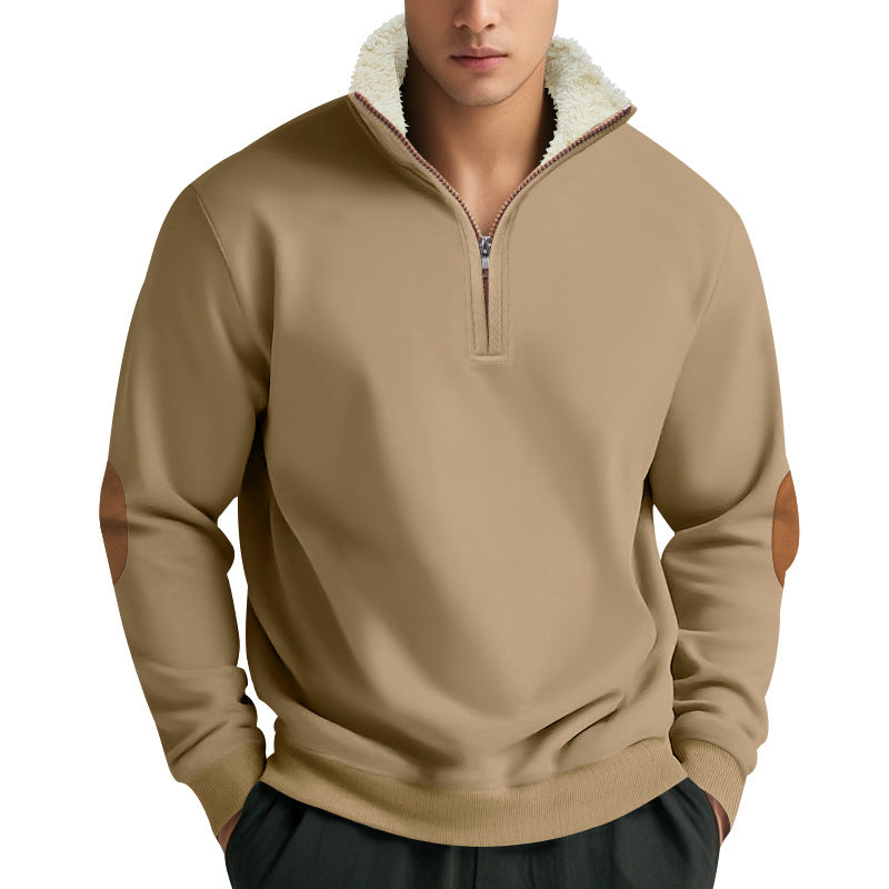 Herre fleece-pullover med stående krave og praktiske albuepatches Stilla