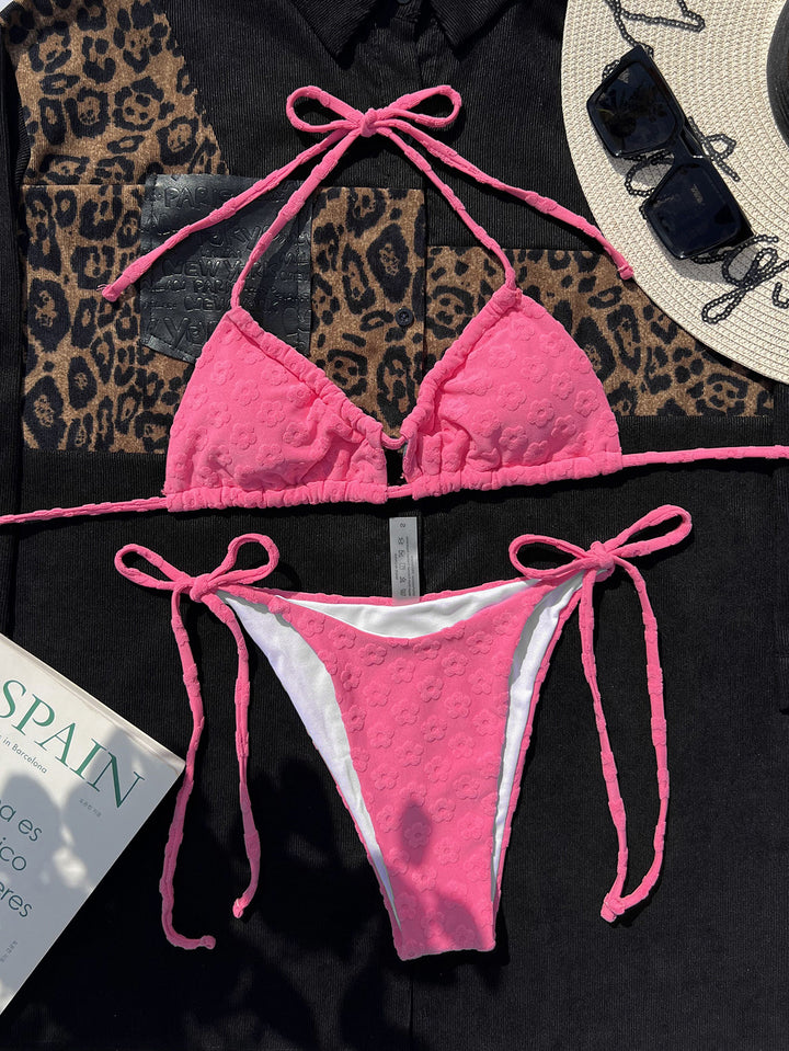Dame Samtet Triangel-Bikini med innovativt Blomstermønster Stilla