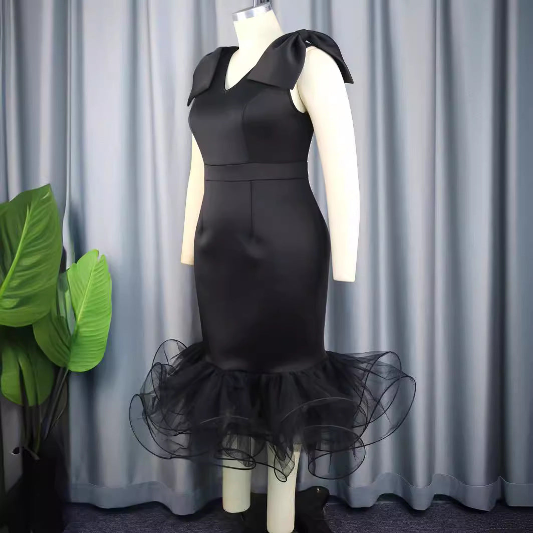 Dame elegant kjole med innovative tyl volanger Skovae