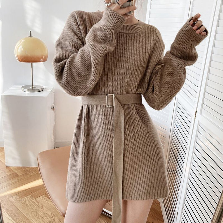 Damerne Fashionable Strik Sweater med Bælte Stilla