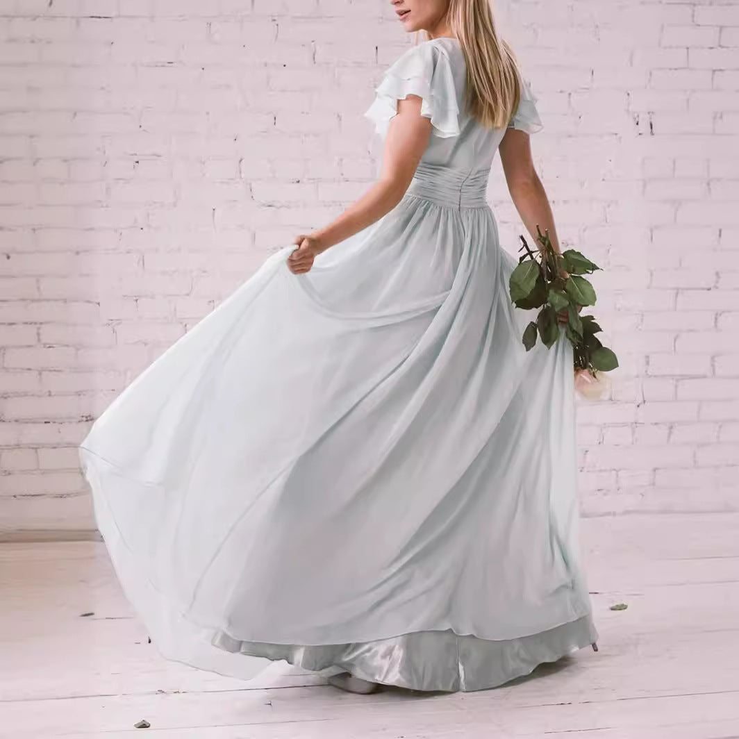 Damer Elegant Maxi Kjole med Flattermer Stilla
