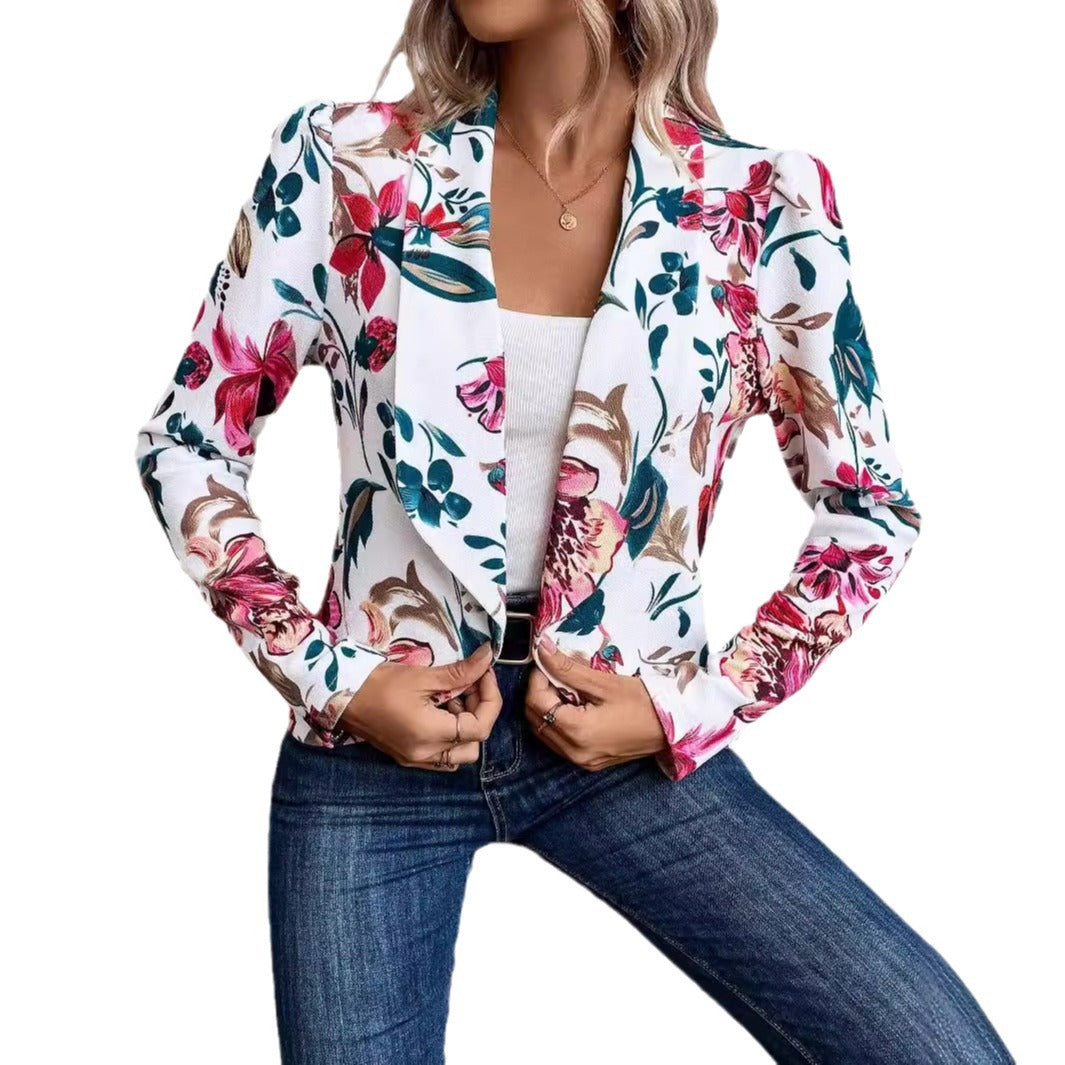 Dame blazer med blomster mønster og raffinerede puffærmer Stilla