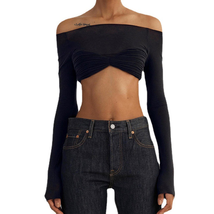 Dame Off-Shoulder Top med rynket brystparti og lange ærmer Stilla