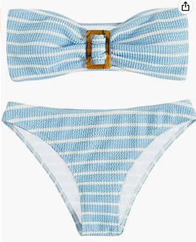 Dame Stribet Bandeau Bikini-Sæt med Dekorativ Spænde Stilla
