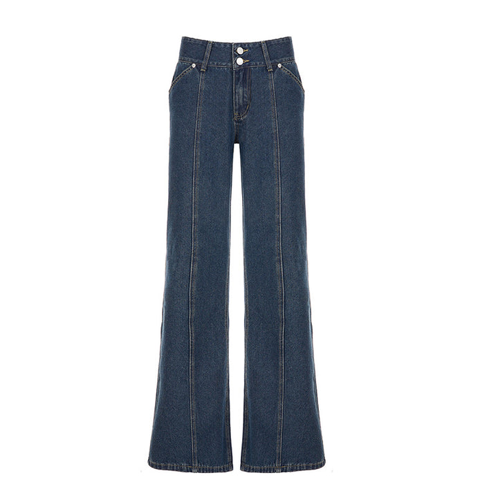 Dame Bredde Jeansbukser i Retro-Stil med Høj Talje Skovae