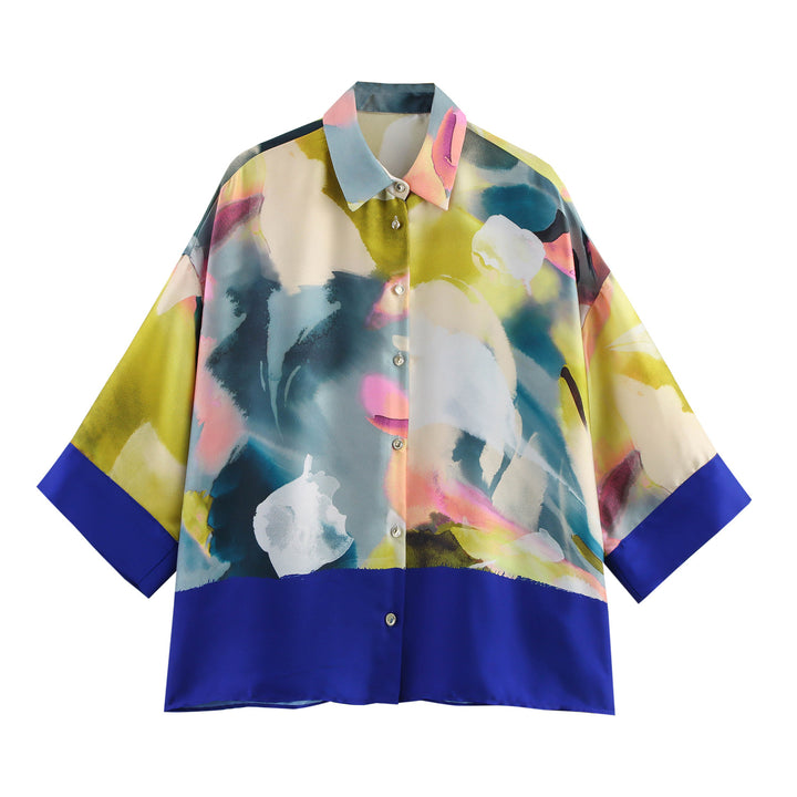 Femme Abstrakt Tryk Overdimensioneret Button-Up Skjorte Stilla