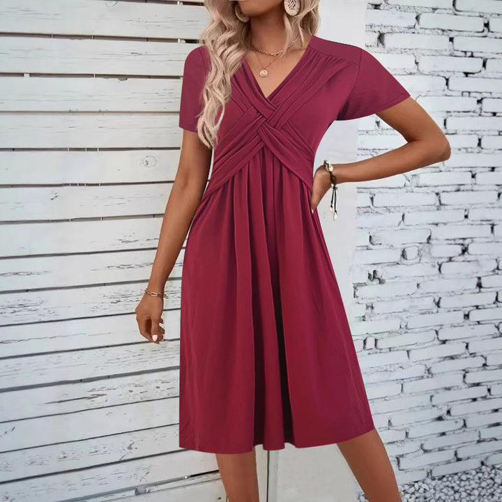 Dame Elegant Drejet Knoten Midi Kjole Stilla