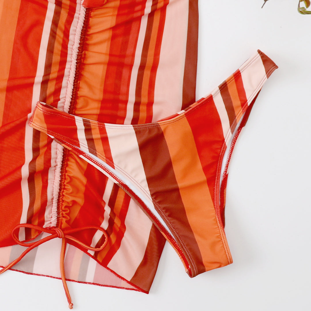 Dame bikinitop med stribet design og let svømmeskørt Stilla