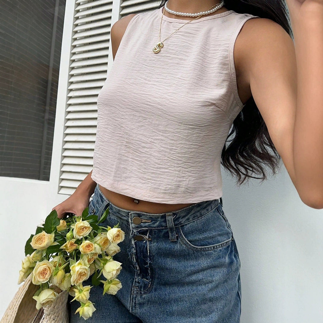 Dame Kort Top i let Jersey-Material med feminin rynkning Skovae