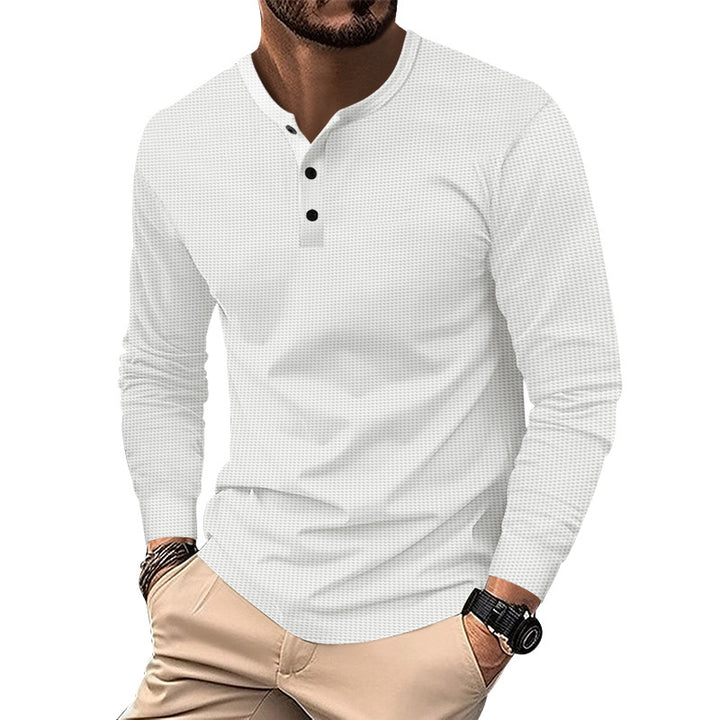 Herrer langærmet Henley-shirt med struktureret design og fashionable knapper Stilla