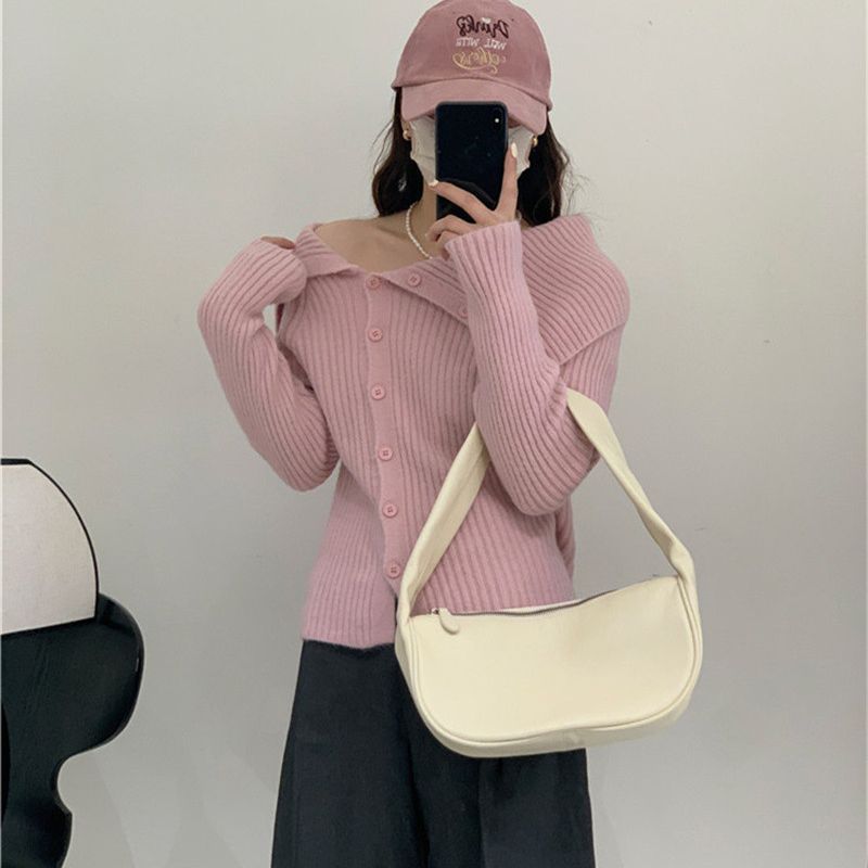 Dame finstrik cardigan med fashionable krave Stilla