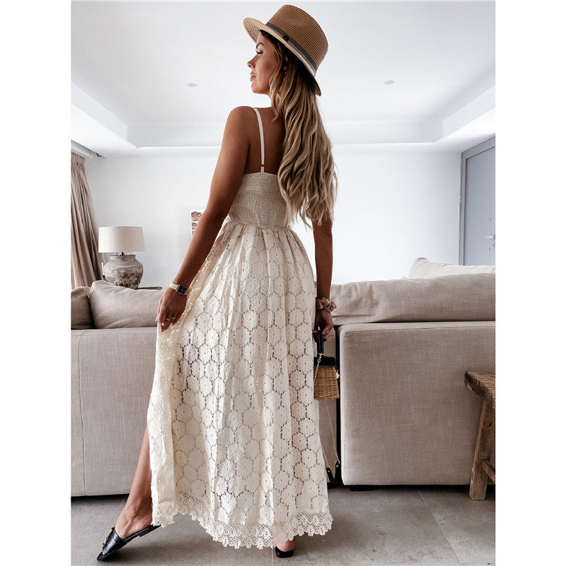 Dame maxikjole med elegant lace mønster og sidelæg Stilla