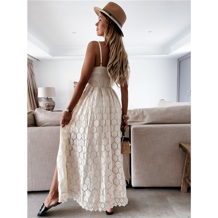 Dame maxikjole med elegant lace mønster og sidelæg Stilla