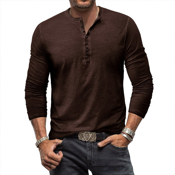 Herrer Langærmet Henley T-shirt med stilfulde knapper Stilla