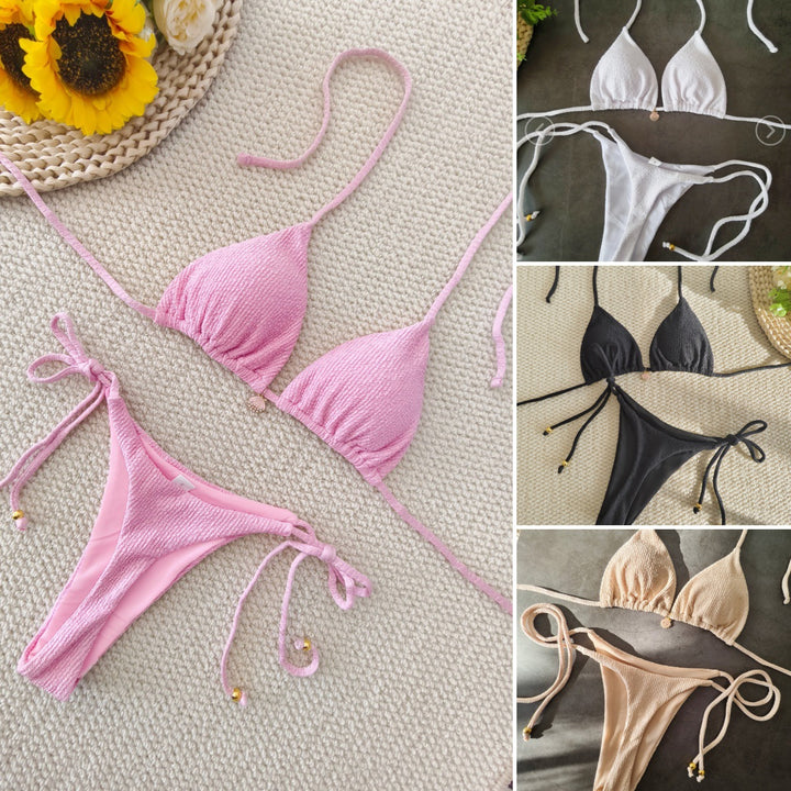 Dame triangel-bikini med elastiske bånddetaljer Skovae