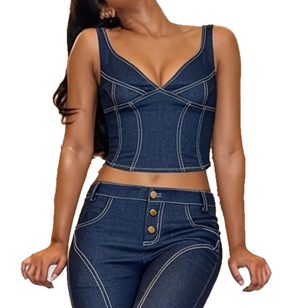 Dame Denim Crop-Top med moderne snit og justerbare stropper Skovae