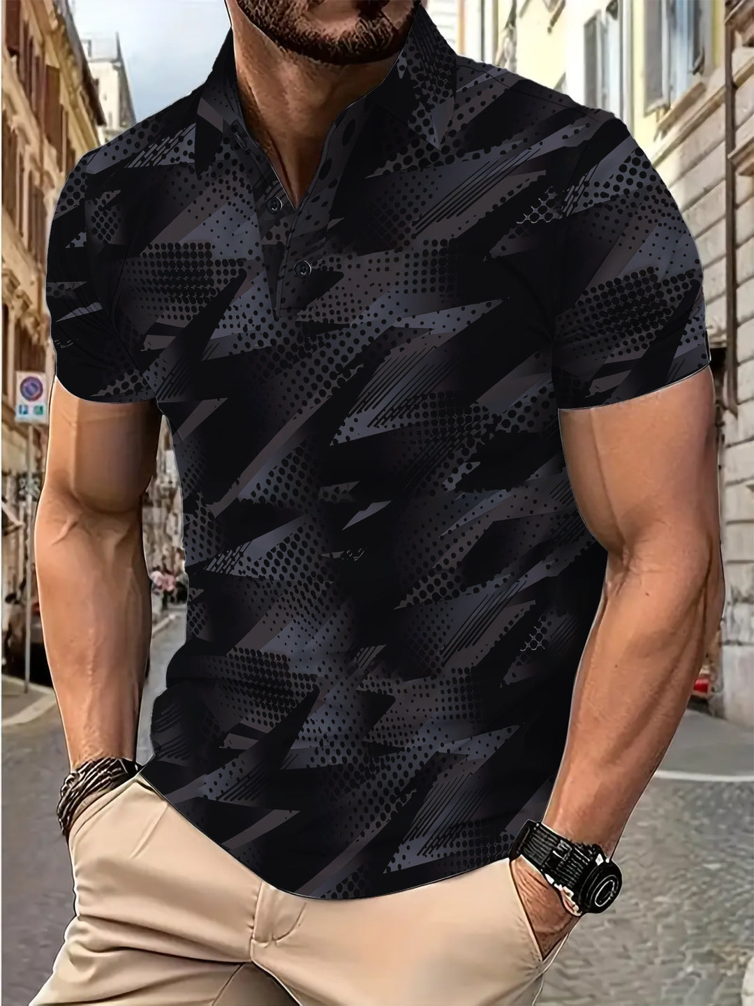 Herren Poloshirt med moderne dynamisk grafikdesign Stilla