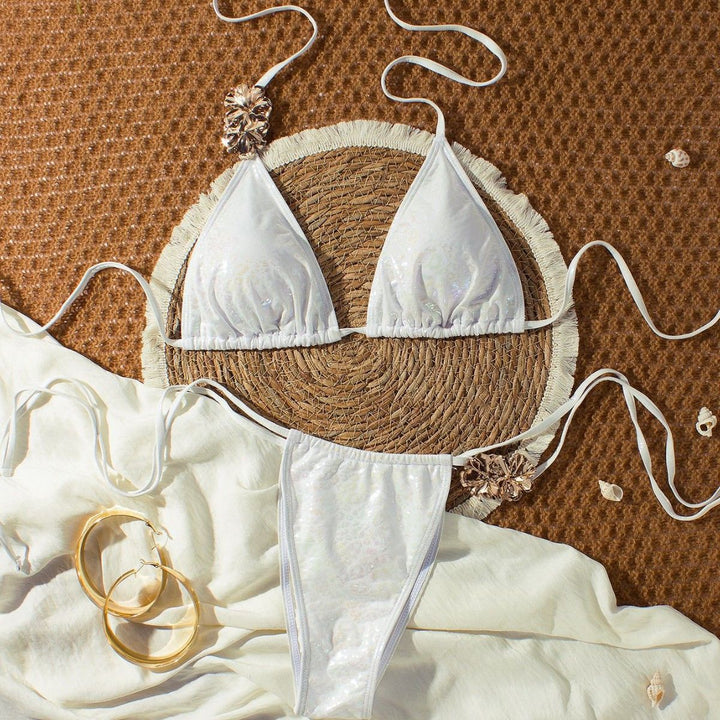 Dame triangel-bikini med glitrende dekorationer Skovae