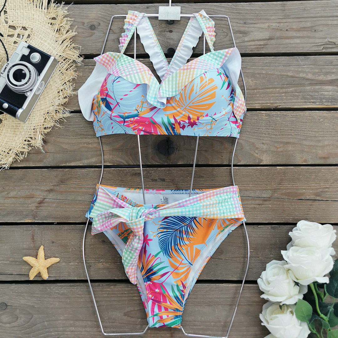 Dame bikini-sæt med legende ruffle-design og farverigt blomstermønster Stilla