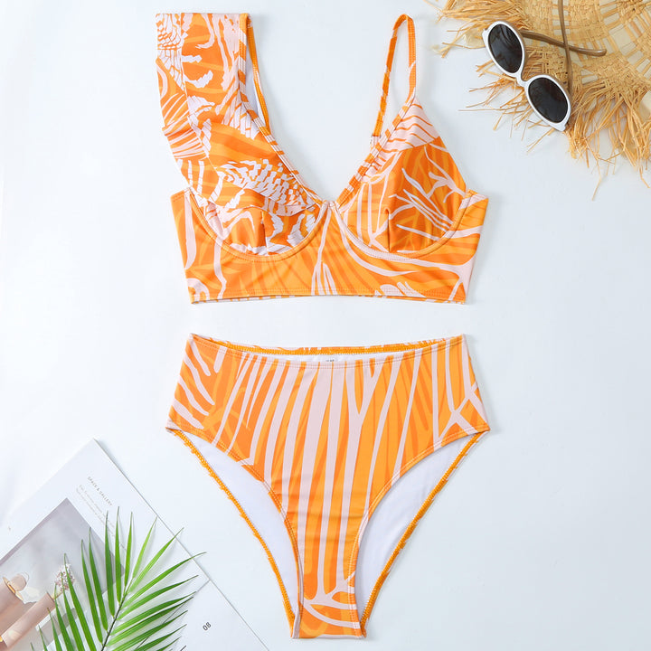 Dame bikini-sæt med asymmetrisk top og elegant indpakningsskørt Stilla