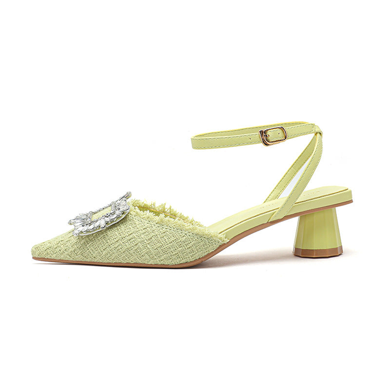 Dame Elegant Spids Tå Slingback Mules med Dekorativ Floral Accent Stilla