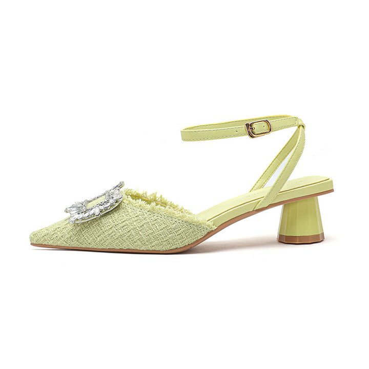 Dame Elegant Spids Tå Slingback Mules med Dekorativ Floral Accent Stilla