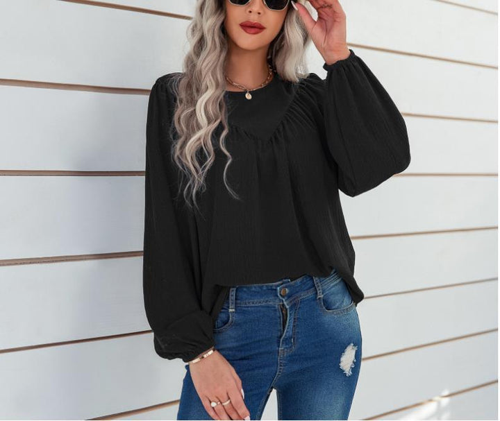 Dame Elegant og afslappet bluse skjorte med puffærmer Stilla