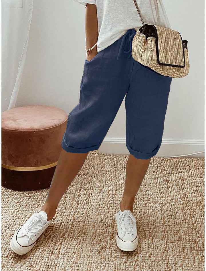 Damer Lette Linned-shorts med Gummibånd Stilla
