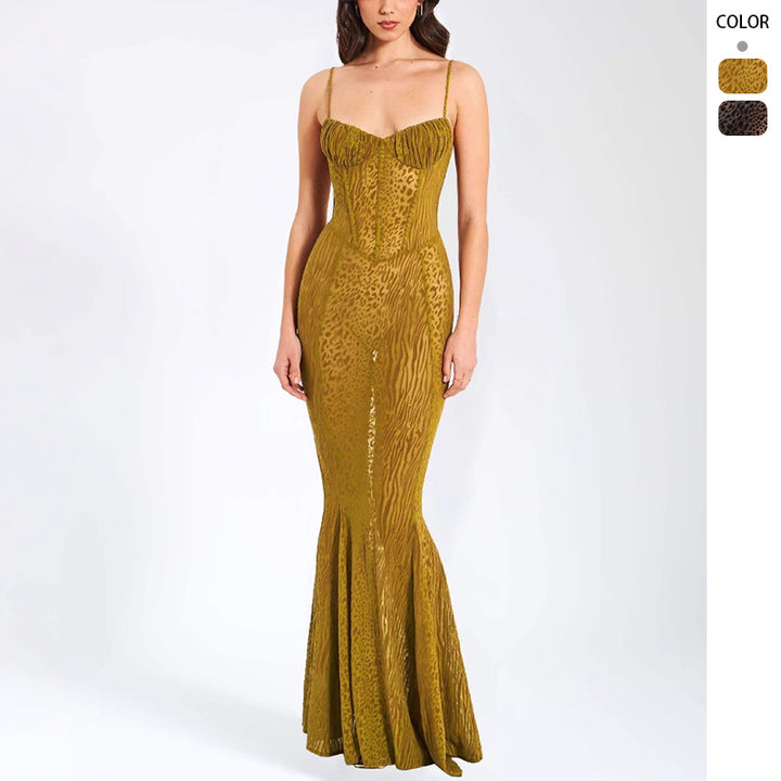 Dame elegante bodycon maxi kjole med raffineret bustier og udvidet kant