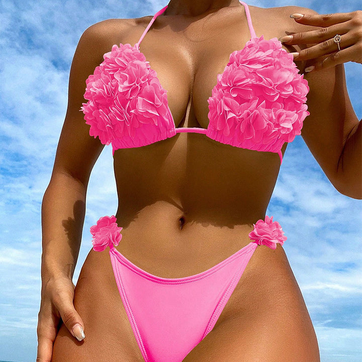 Dame Blomster Rynket Trekant Bikini Sæt Stilla