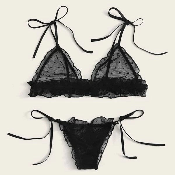 Dame Rynkeprikkede Bralette og Panty Sæt Stilla