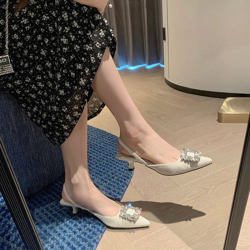 Dame elegante Slingback-hæle med krystaludsmykning Stilla