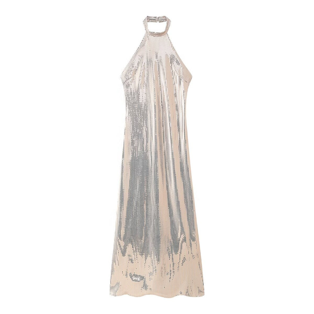 Femme Halter Neck Perlede Maxi Kjole Stilla