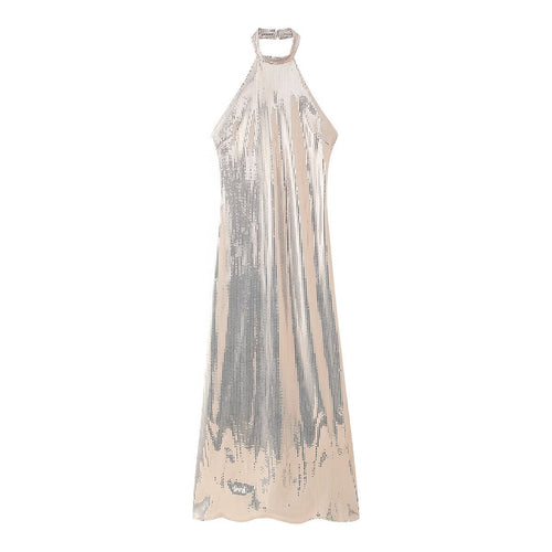 Femme Halter Neck Perlede Maxi Kjole Stilla