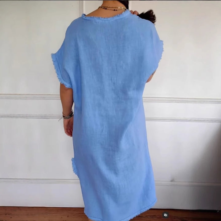 Dame Elegant Linned Midi Kjole Stilla